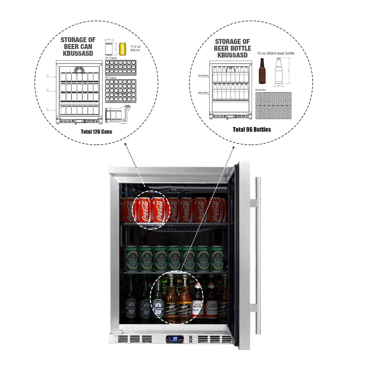 24" Wide Built-in/Freestanding Under Counter Beer Cooler Drinks Stainless Steel (KBU55M)