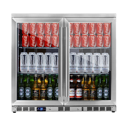 36" Wide Heating Glass 2 Door Built In Beverage Fridge (KBU56M)