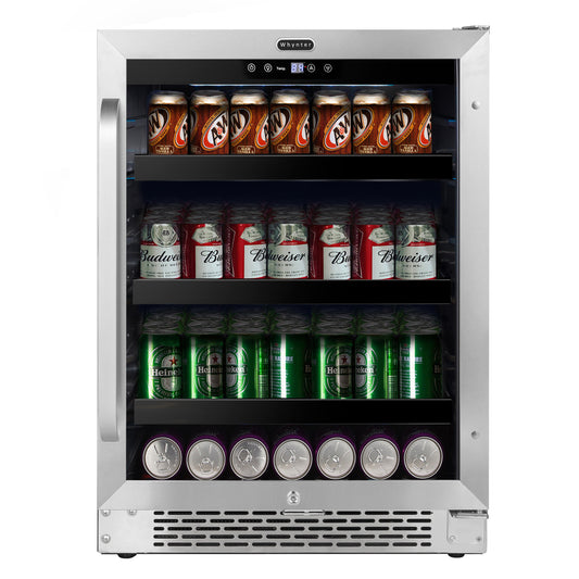 24″ Wide Built-In 140 Can Undercounter Stainless Steel Beverage Refrigerator cooler with Reversible Door, Digital Control, Lock and Carbon Filter (BBR-148SB)