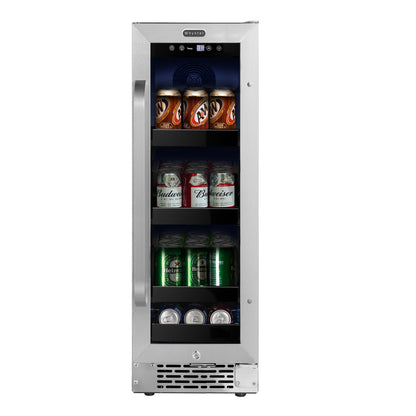 12″ Wide Built-In 60 Can Undercounter Stainless Steel Beverage Refrigerator cooler with Reversible Door, Digital Control, Lock and Carbon Filter (BBR-638SB)