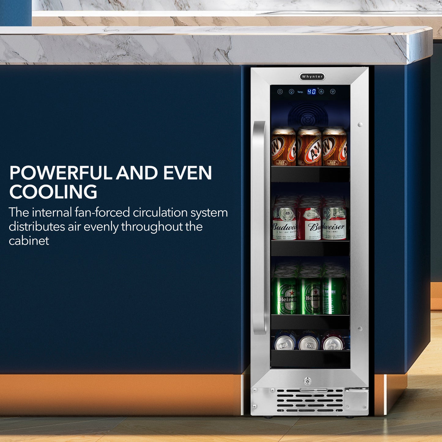 12″ Wide Built-In 60 Can Undercounter Stainless Steel Beverage Refrigerator cooler with Reversible Door, Digital Control, Lock and Carbon Filter (BBR-638SB)