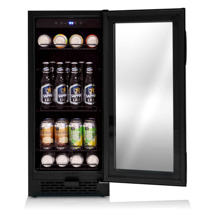 15″ Wide Built-in/Freestanding Black Glass 80-can capacity 3.4 cu ft. Beverage Refrigerator (BBR-801BG)