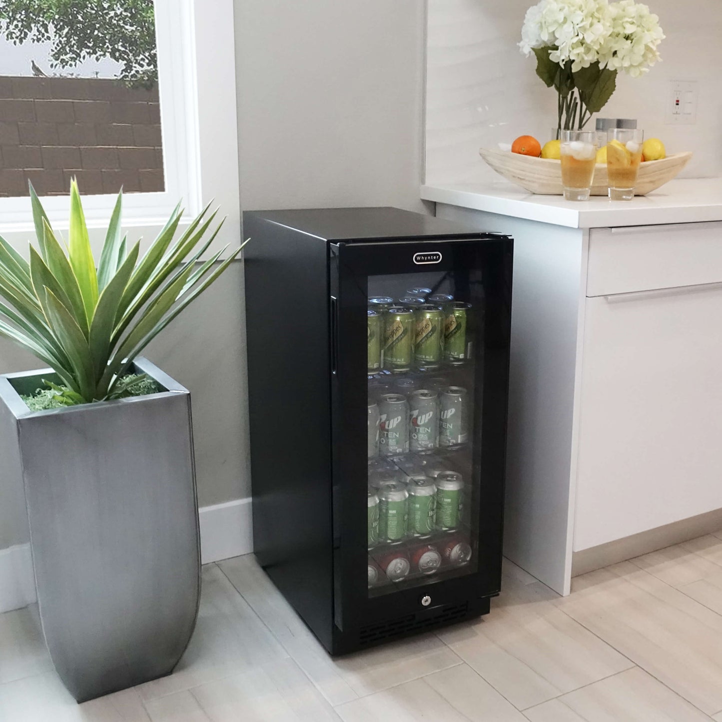 15″ Wide Built-in/Freestanding Black Glass 80-can capacity 3.4 cu ft. Beverage Refrigerator (BBR-801BG)