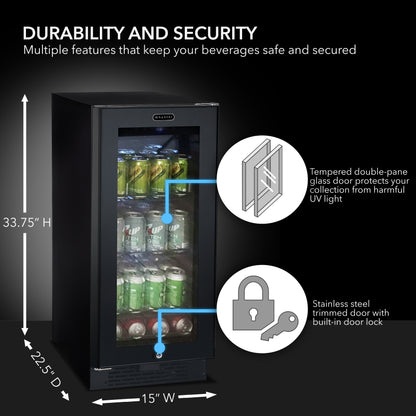 15″ Wide Built-in/Freestanding Black Glass 80-can capacity 3.4 cu ft. Beverage Refrigerator (BBR-801BG)