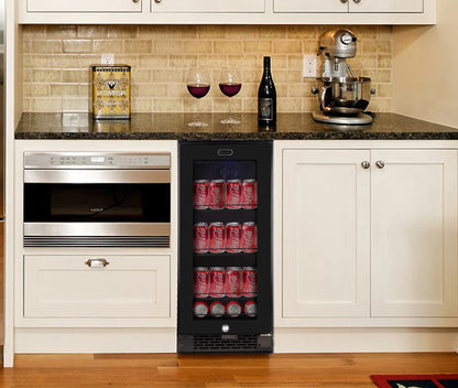 15″ Wide Built-in/Freestanding Black Glass 80-can capacity 3.4 cu ft. Beverage Refrigerator (BBR-801BG)