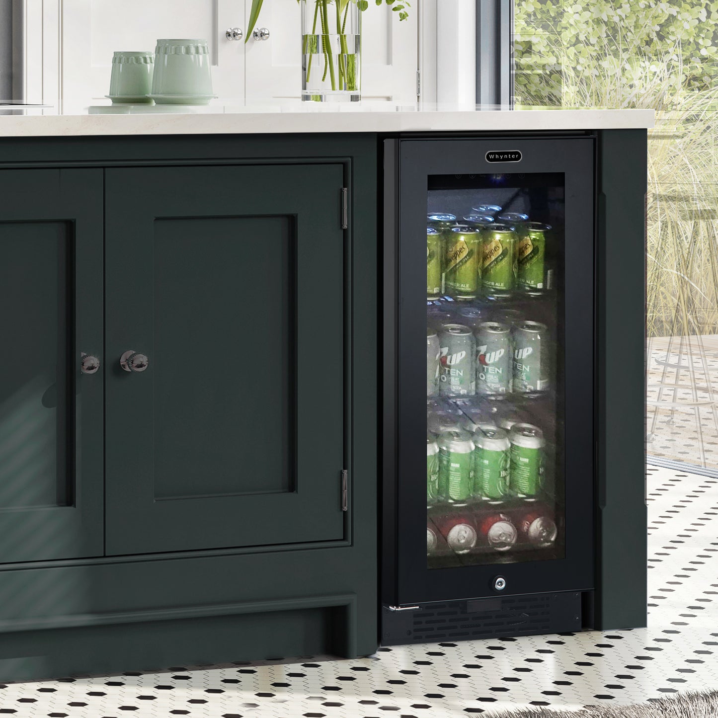 15″ Wide Built-in/Freestanding Black Glass 80-can capacity 3.4 cu ft. Beverage Refrigerator (BBR-801BG)