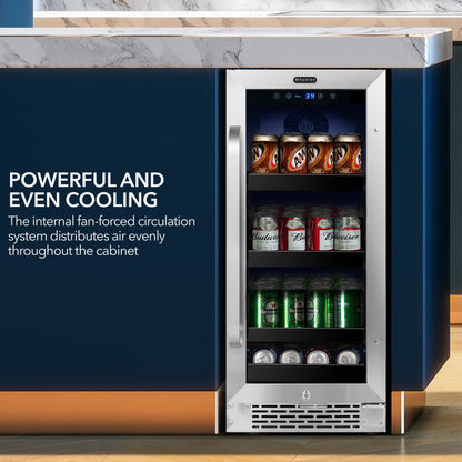 15″ Wide Built-In 80 Can Undercounter Stainless Steel Beverage Refrigerator cooler with Reversible Door, Digital Control, Lock and Carbon Filter (BBR-838SB)