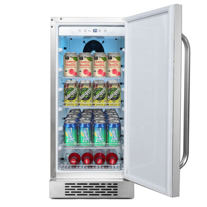 15″ Wide Built-In Energy Star 3.0 cu. ft. Indoor/Outdoor Beverage Refrigerator Cooler Weather Proof in Stainless Steel (BOR-326FS)