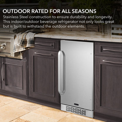 15″ Wide Built-In Energy Star 3.0 cu. ft. Indoor/Outdoor Beverage Refrigerator Cooler Weather Proof in Stainless Steel (BOR-326FS)