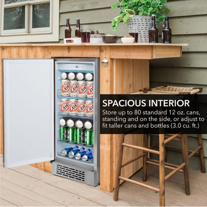 15″ Wide Built-In Energy Star 3.0 cu. ft. Indoor/Outdoor Beverage Refrigerator Cooler Weather Proof in Stainless Steel (BOR-326FS)