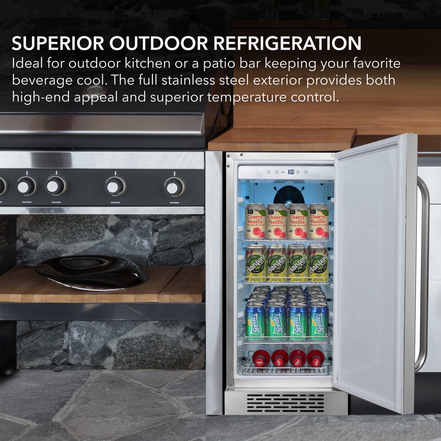 15″ Wide Built-In Energy Star 3.0 cu. ft. Indoor/Outdoor Beverage Refrigerator Cooler Weather Proof in Stainless Steel (BOR-326FS)