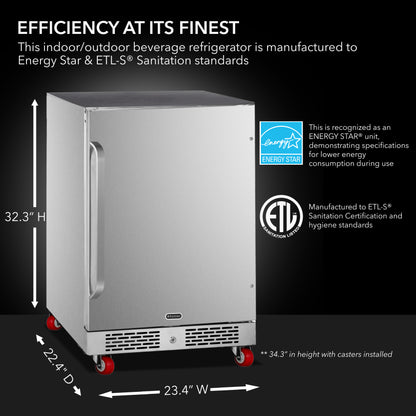 24″ Wide Built-In Energy Star 5.3 cu. ft. Indoor/Outdoor Beverage Refrigerator in Stainless Steel  (BOR-53024)