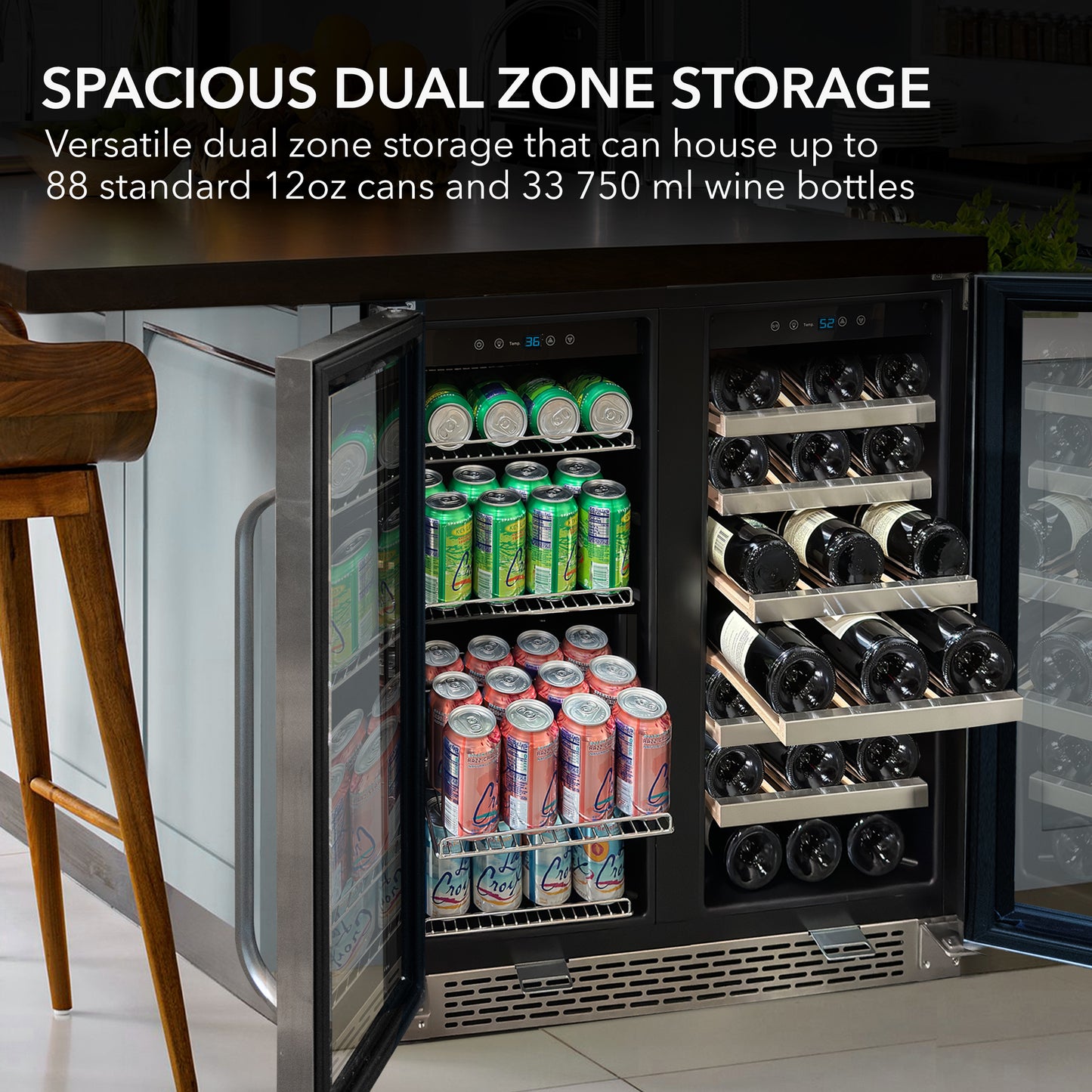 30″ Wide Built-In Dual Zone Beverage and Wine Center (BWB-3388FDS)