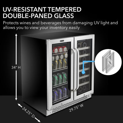 30″ Wide Built-In Dual Zone Beverage and Wine Center (BWB-3388FDS)