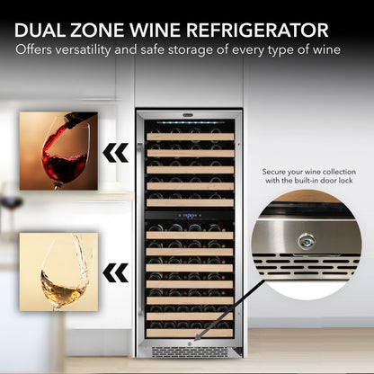 24″ Wide 92 Bottle Built-in Large Capacity Dual Zone Wine Refrigerator (BWR-0922DZ)