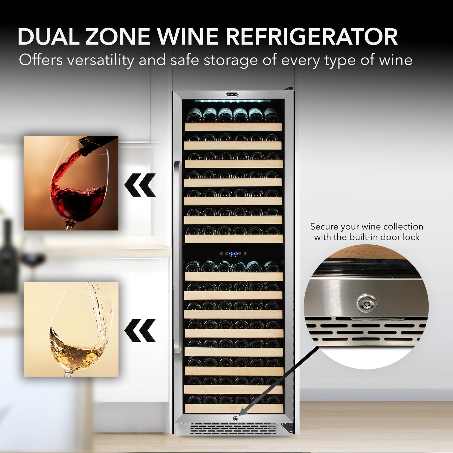 24″ Wide 164 Bottle Large Capacity Built-in Dual Zone Wine Refrigerator (BWR-1642DZ)