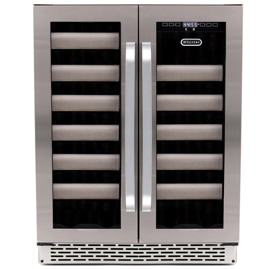 24" Wide 40 Bottle Seamless Stainless Steel Door Dual Zone Built-in Wine Refrigerator (BWR-401DS)