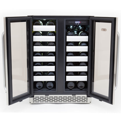 24" Wide 40 Bottle Seamless Stainless Steel Door Dual Zone Built-in Wine Refrigerator (BWR-401DS)