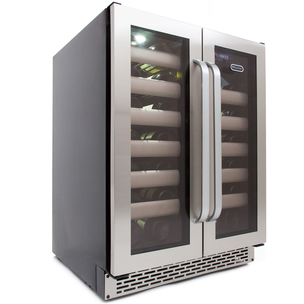 24" Wide 40 Bottle Seamless Stainless Steel Door Dual Zone Built-in Wine Refrigerator (BWR-401DS)