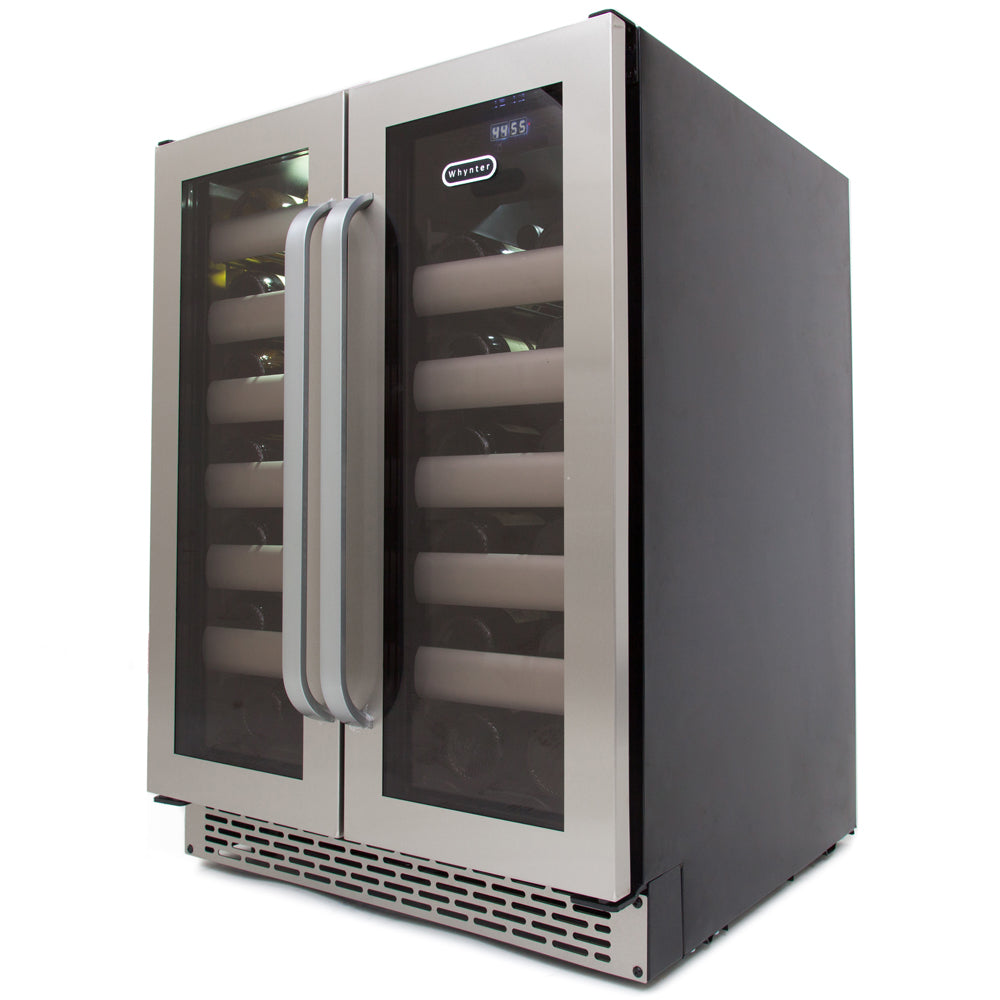 24" Wide 40 Bottle Seamless Stainless Steel Door Dual Zone Built-in Wine Refrigerator (BWR-401DS)