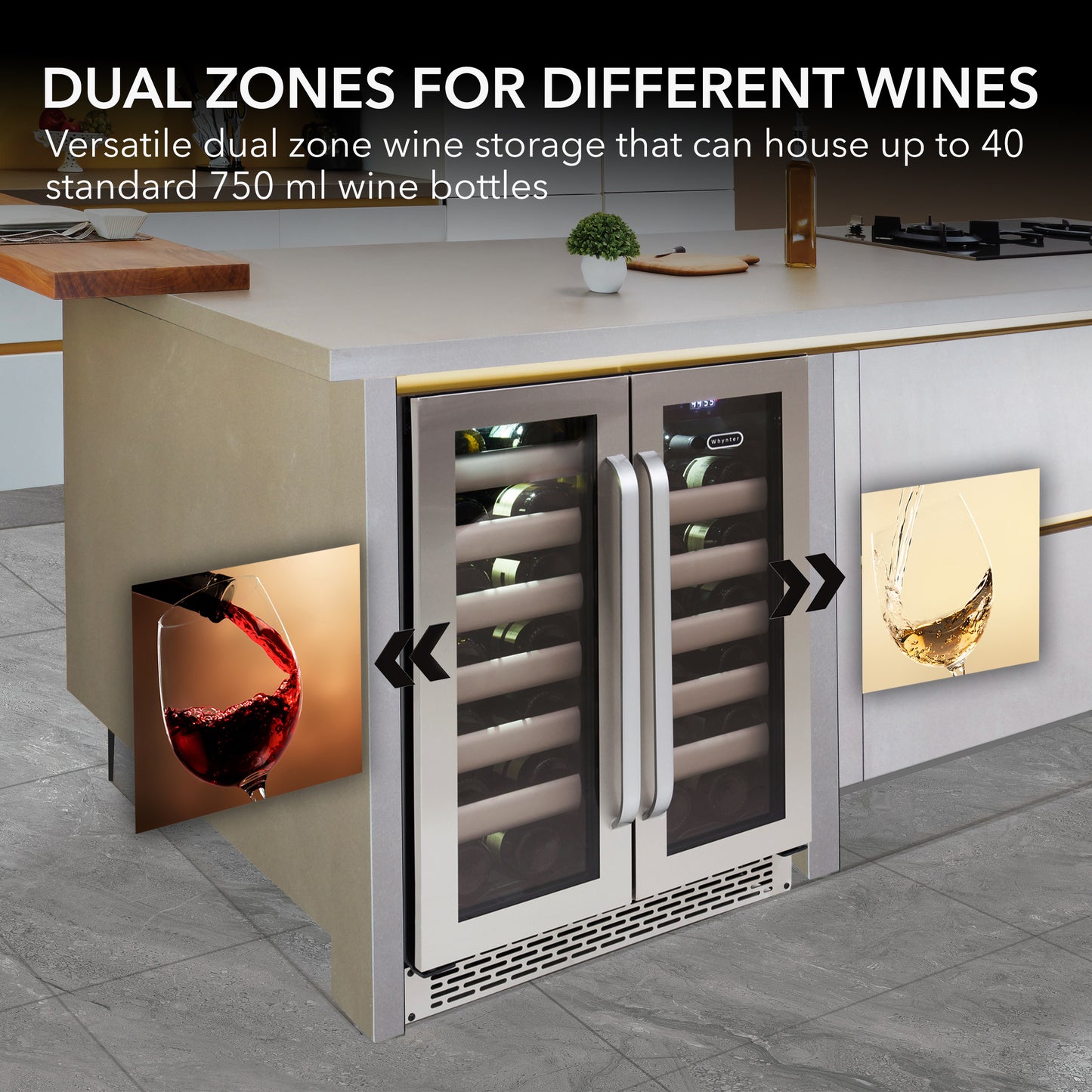 24" Wide 40 Bottle Seamless Stainless Steel Door Dual Zone Built-in Wine Refrigerator (BWR-401DS)