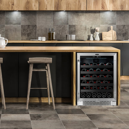 24″ Wide Built-In/Freestanding 46 Bottle Undercounter Stainless Steel Wine Refrigerator (BWR-408SB)