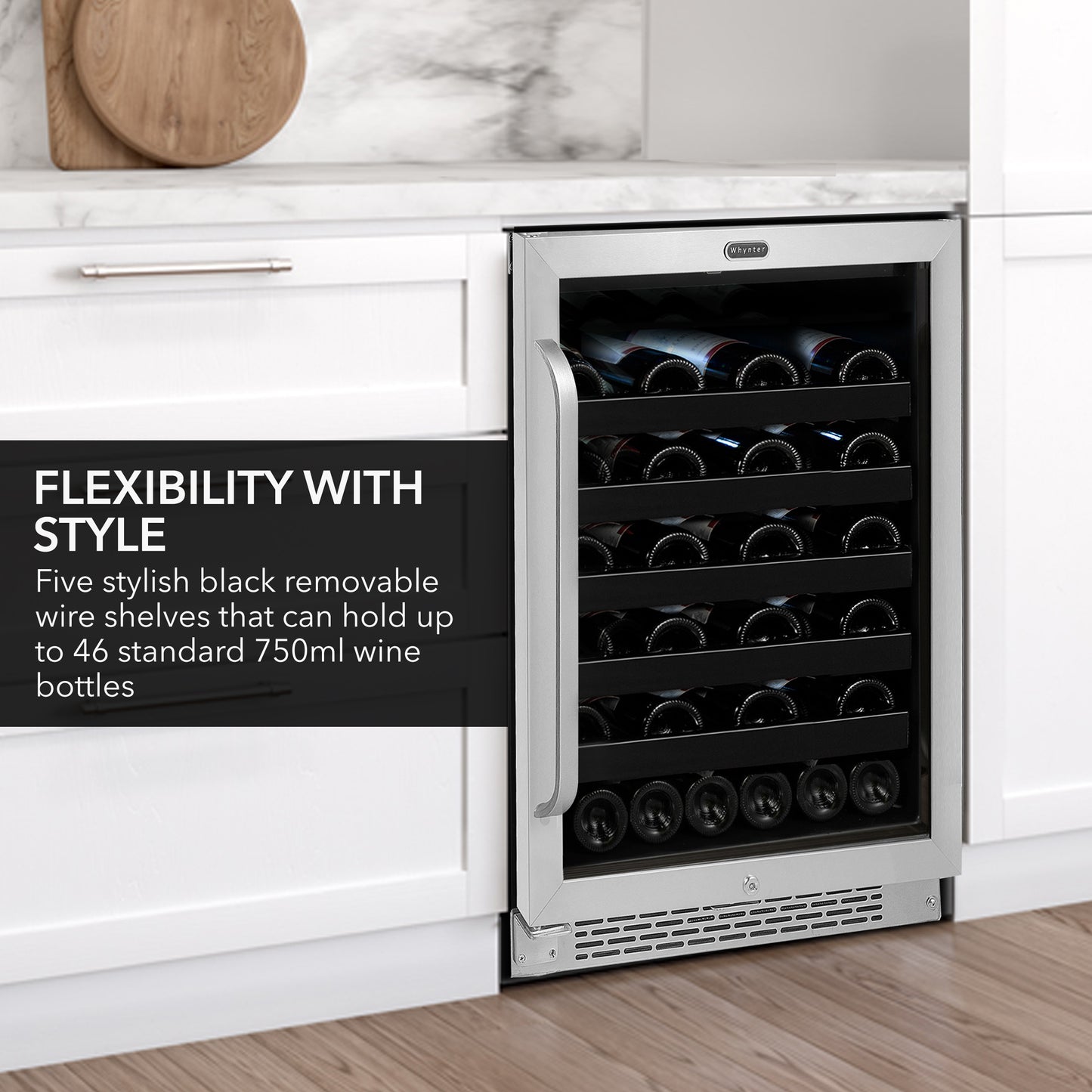 24″ Wide Built-In/Freestanding 46 Bottle Undercounter Stainless Steel Wine Refrigerator (BWR-408SB)