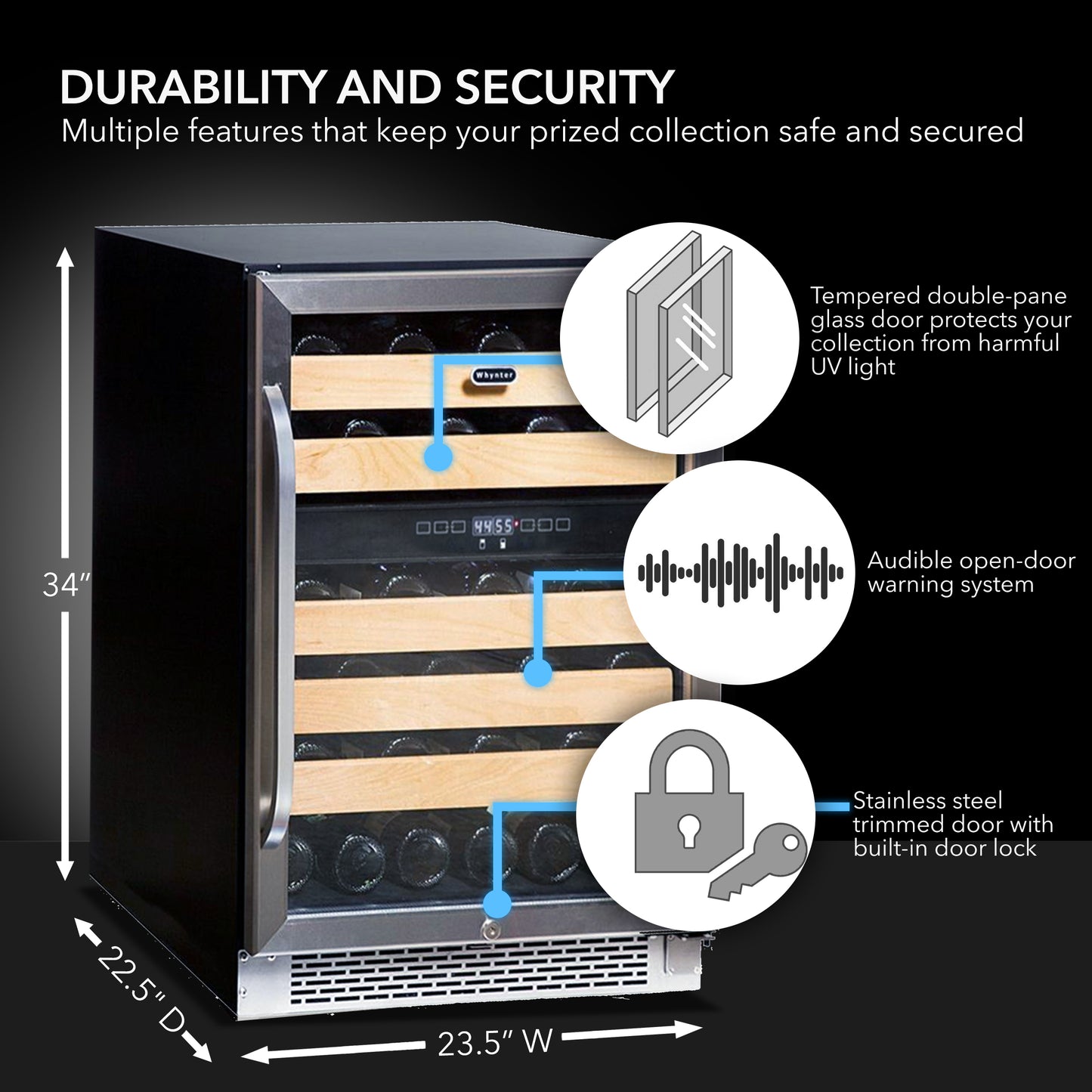 24″ Wide 46 bottle Dual Temperature Zone Built-In Wine Refrigerator (BWR-462DZ)