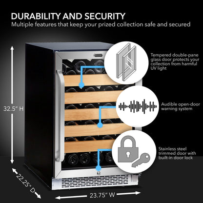 24″ Wide Built-In Stainless Steel 54 Bottle Wine Refrigerator Cooler (BWR-541STS)