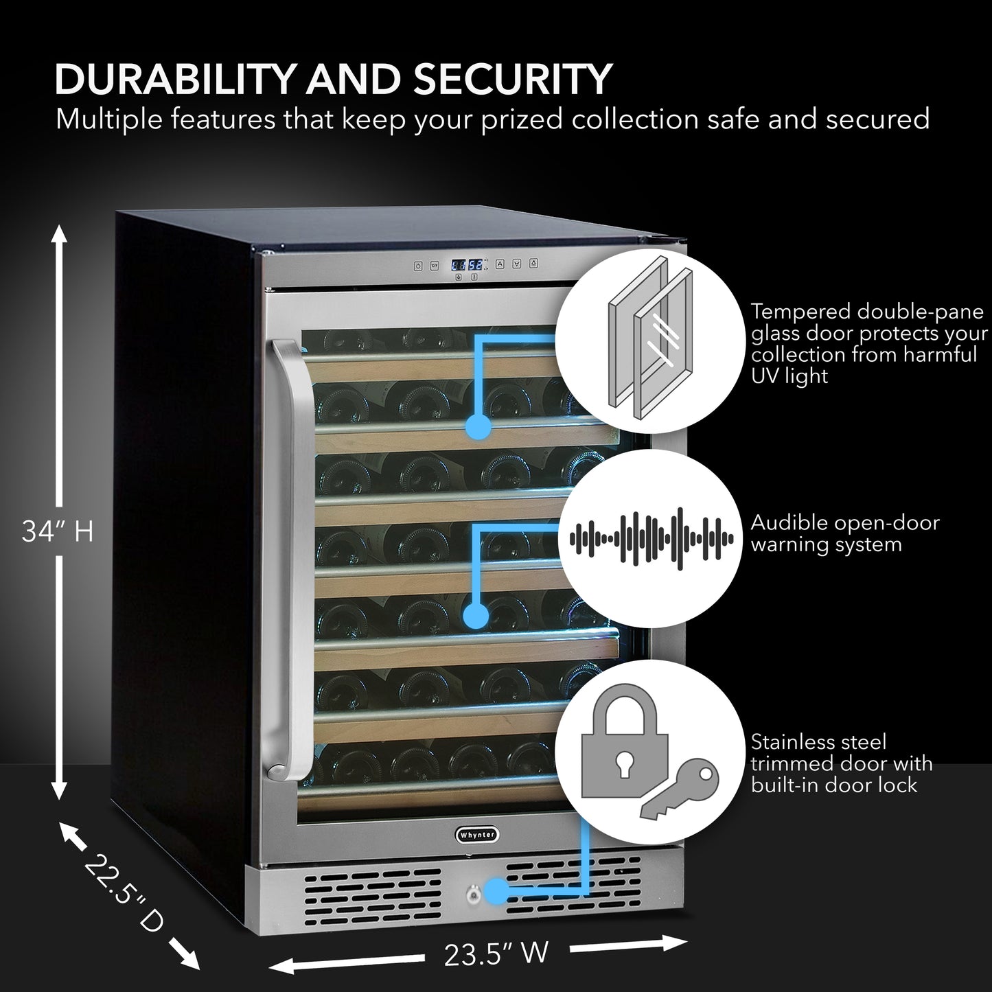 24″ Wide Built-in/Freestanding 54 Bottle Stainless Steel  Wine Refrigerator (BWR-545XS)