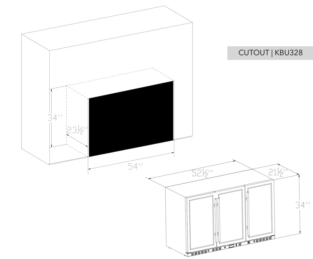 53" Wide Built-in/Free Standing Solid 3-Door Outdoor Beverage Drinks Cooler (KBU328ASD)