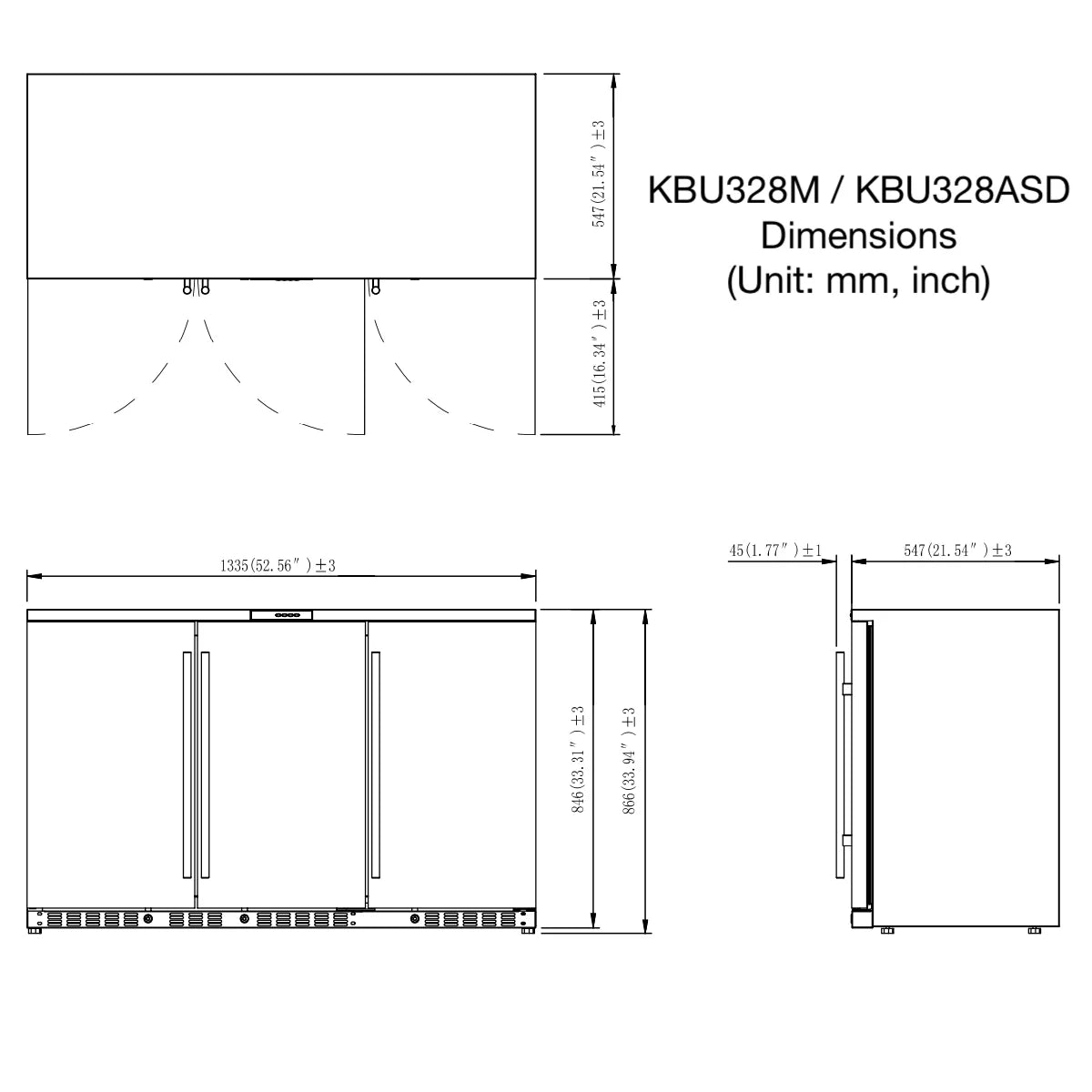 53" Built-in/Free Standing Heating Glass 3 Door Large Beverage Refrigerator (KBU328M)