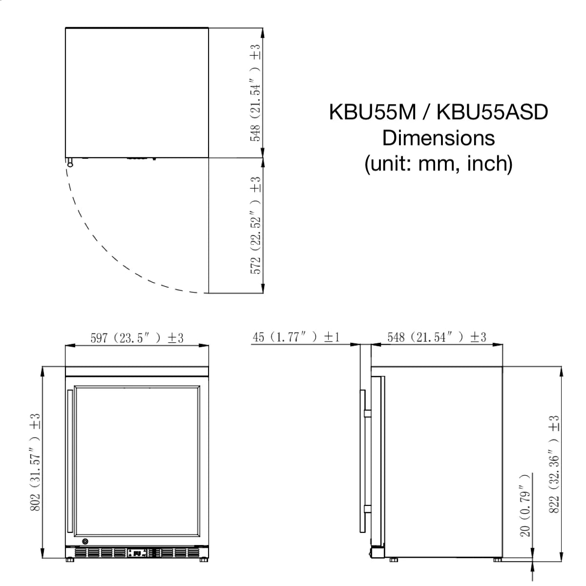 24" Wide Built-in/Freestanding Under Counter Beer Cooler Drinks Stainless Steel (KBU55M)