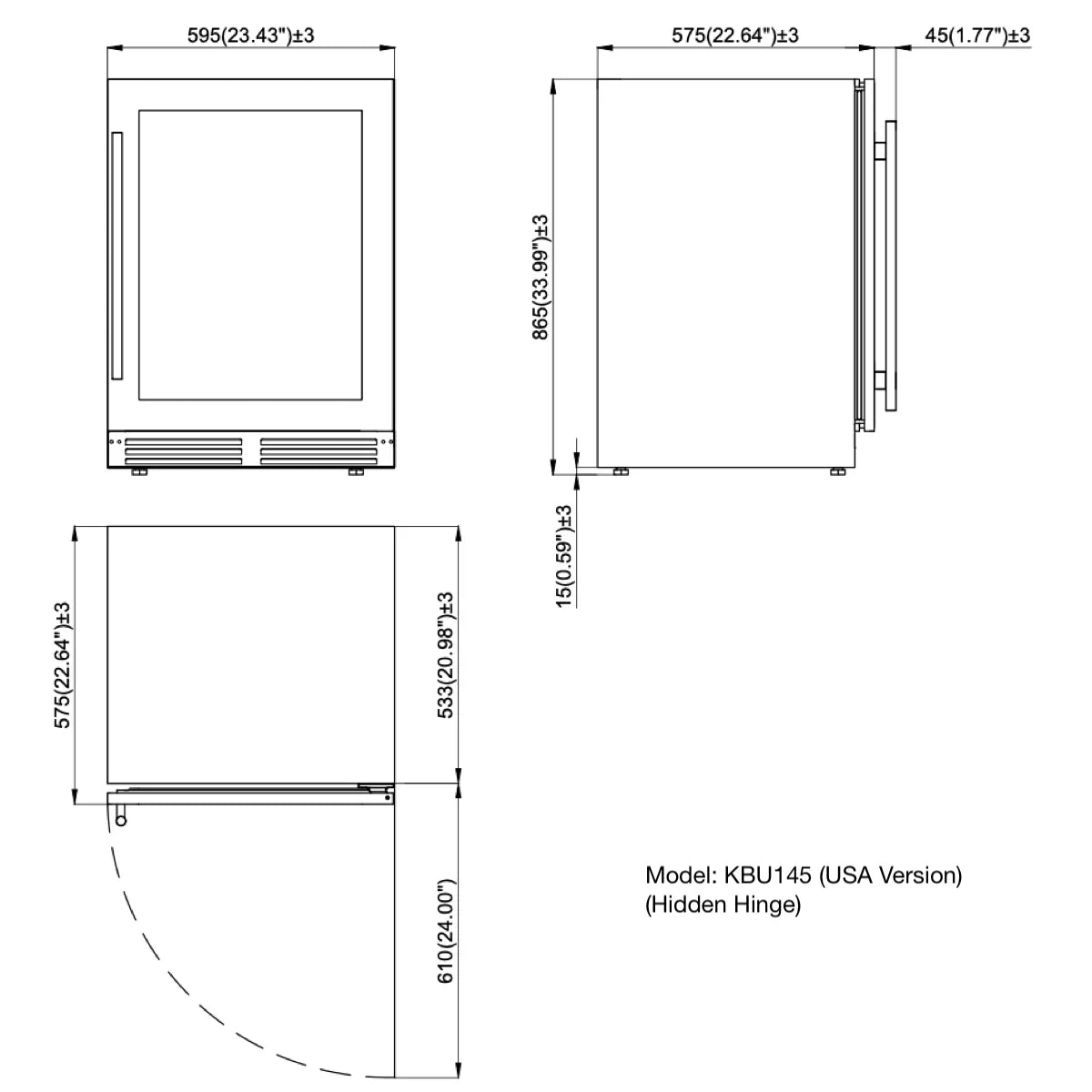 24" Wide Built-In/Freestanding Under Counter LOW-E Glass Door Beer Fridge (KBU145BX)