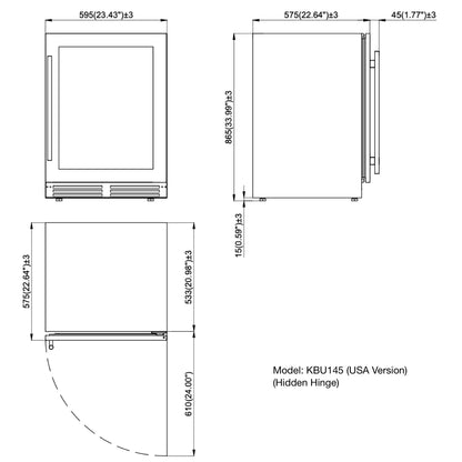 24" Wide Built-In/Freestanding Under Counter LOW-E Glass Door Beer Fridge (KBU145BX)