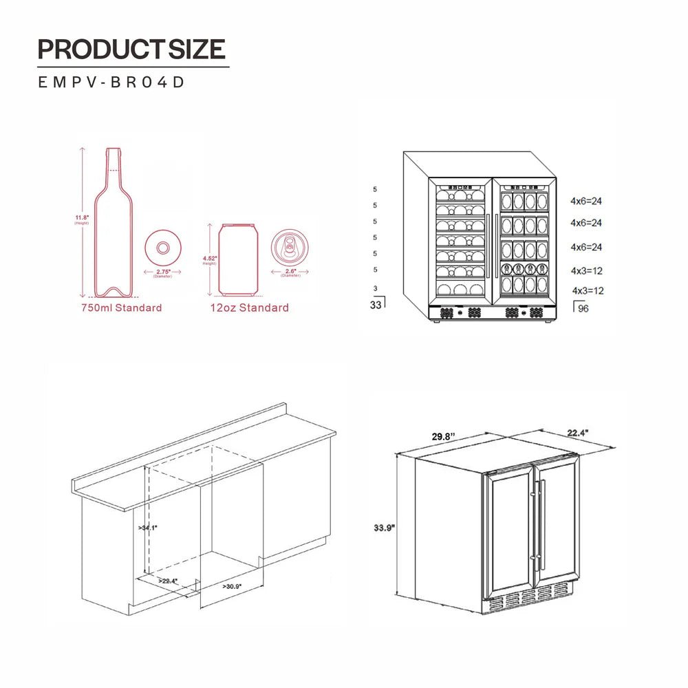 Empava 34" High Built-in/Free-standing Dual Zone Wine Cooler & Beverage Fridge (EMPV-BR04D)