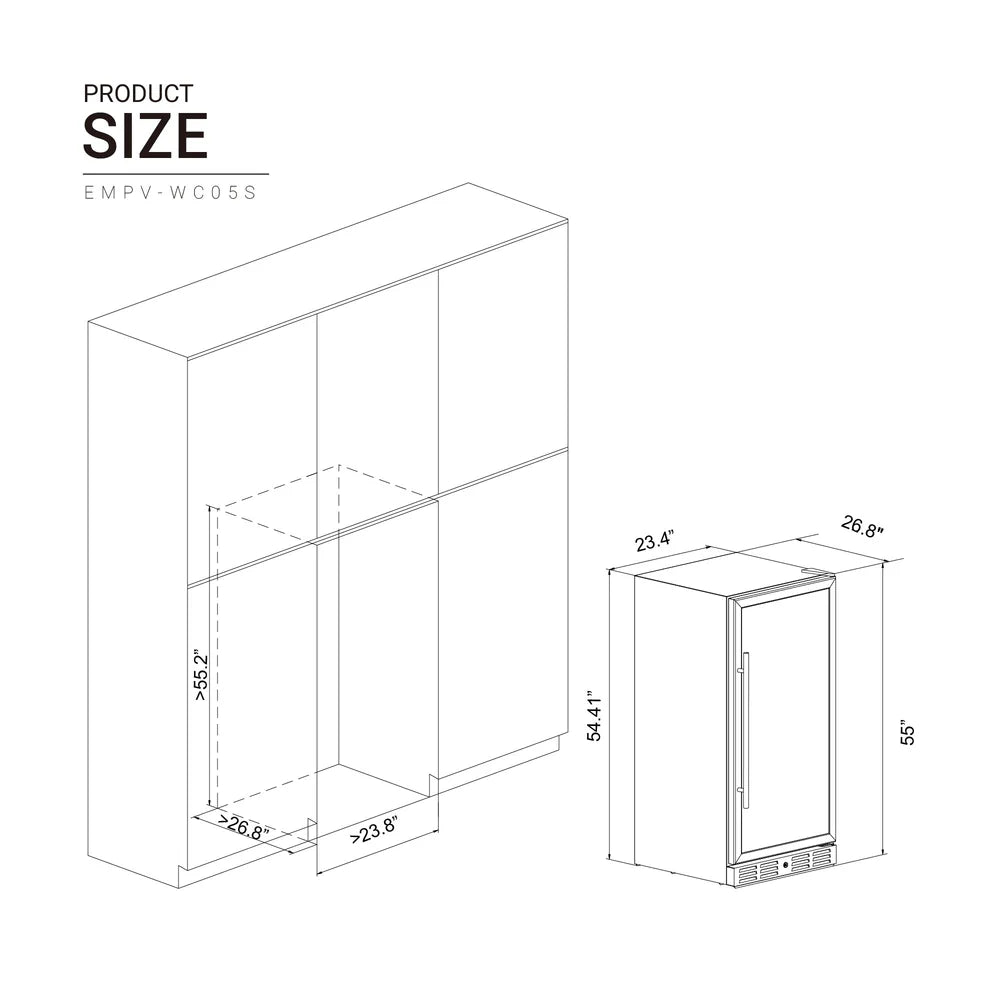 24" Wine Cooler 55" Tall Built-in/Free-standing Wine Refrigerator (EMPV-WC05S)