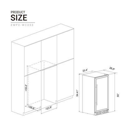 24" Wine Cooler 55" Tall Built-in/Free-standing Wine Refrigerator (EMPV-WC05S)