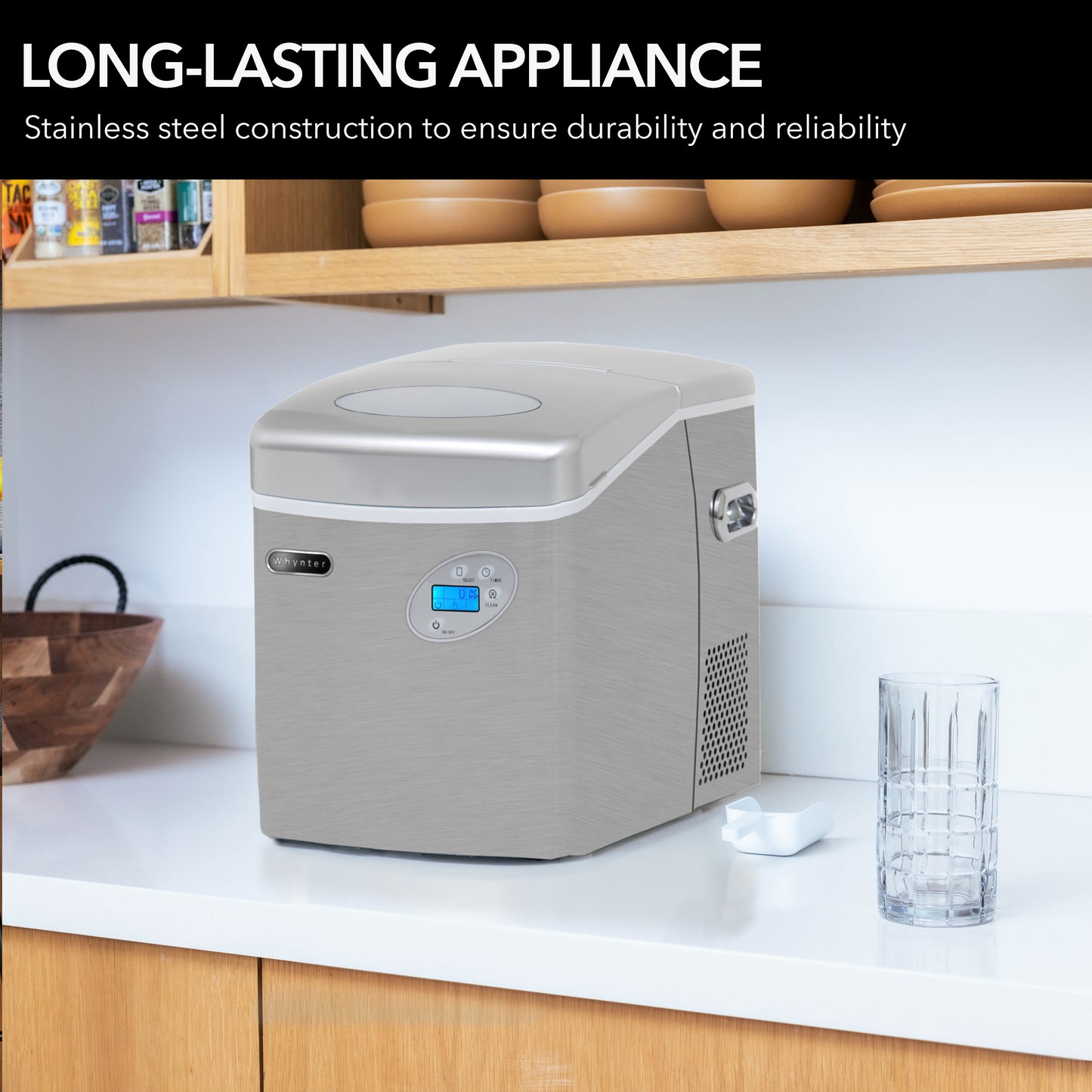 49lb Capacity Portable Stainless Steel Ice Maker with Water Connection (IMC-491DC)