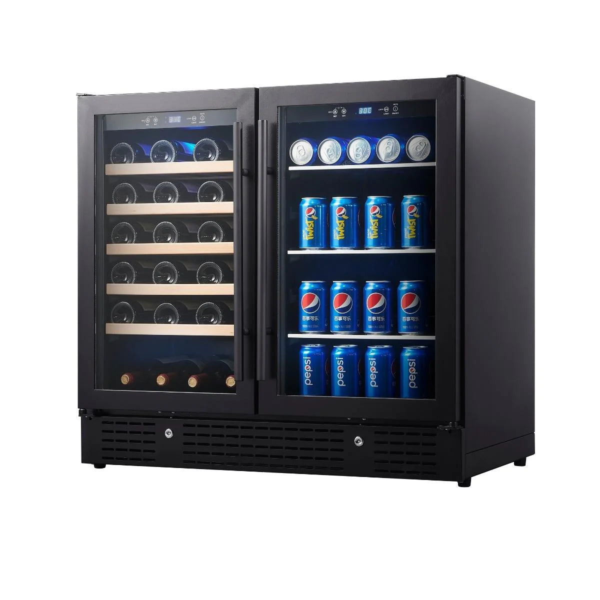 36" Wide Built-in/Freestanding Dual Zone Beer and Wine Cooler Combination with Low-E Glass Door (KBU190BW)