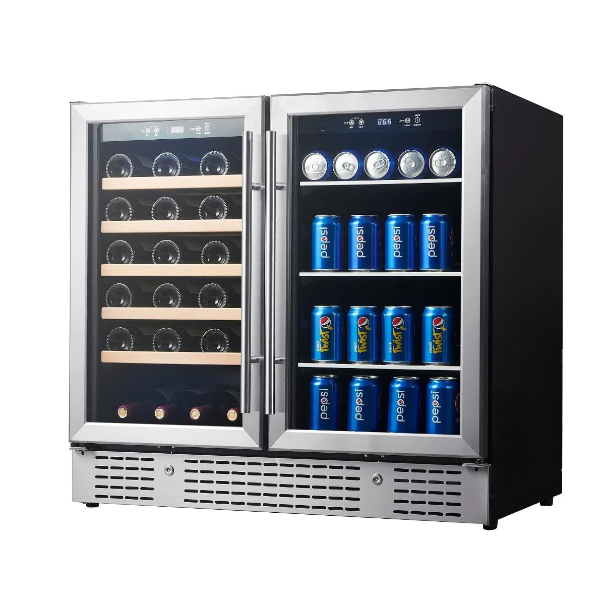 36" Wide Built-in/Freestanding Dual Zone Beer and Wine Cooler Combination with Low-E Glass Door (KBU190BW)