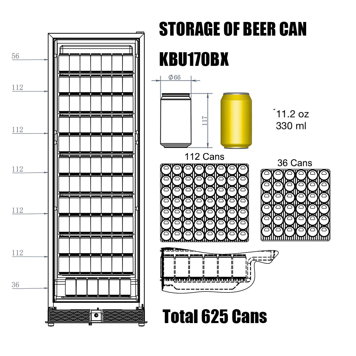 24" Wide Large Built-In/Freestanding Beverage Refrigerator With Clear Glass Door with Stainless Steel Trim (KBU170BX)