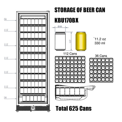 24" Wide Large Built-In/Freestanding Beverage Refrigerator With Clear Glass Door with Stainless Steel Trim (KBU170BX)