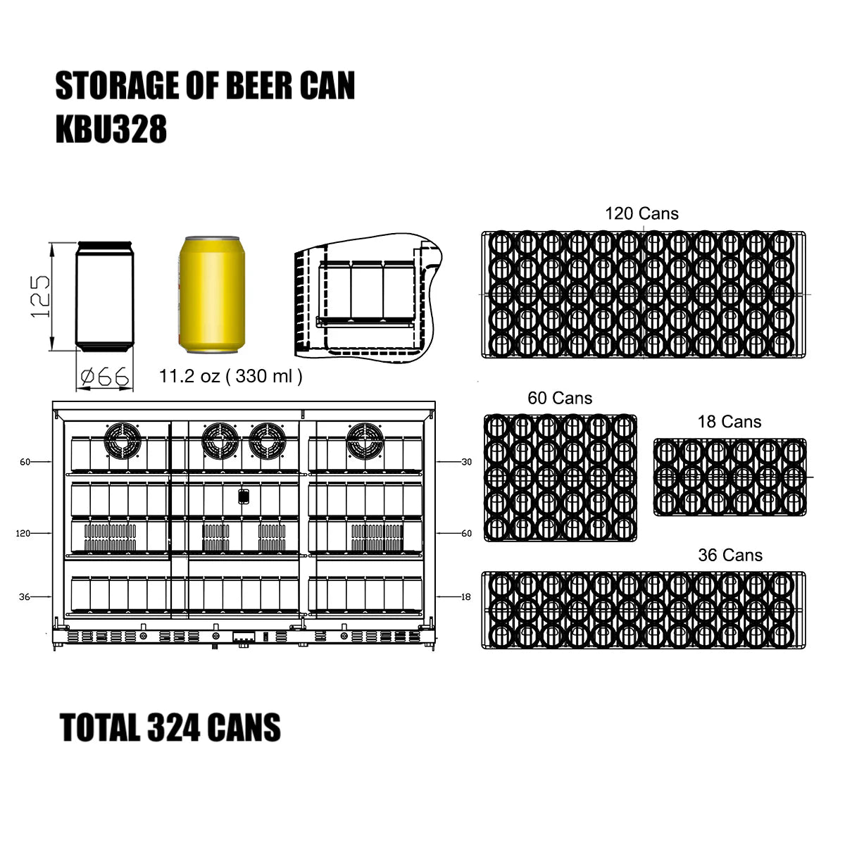 53" Wide Built-in/Free Standing Solid 3-Door Outdoor Beverage Drinks Cooler (KBU328ASD)