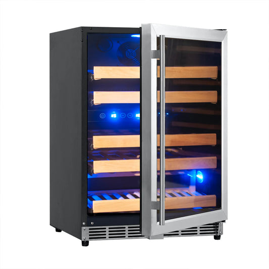 24" Wide 44 Bottles Built-In/Free Standing Under Counter Dual Zone Wine Cooler Drinks (KBU50DX)