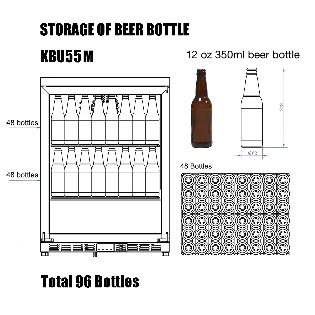 24" Wide Built-in/Freestanding Under Counter Beer Cooler Drinks Stainless Steel (KBU55M)