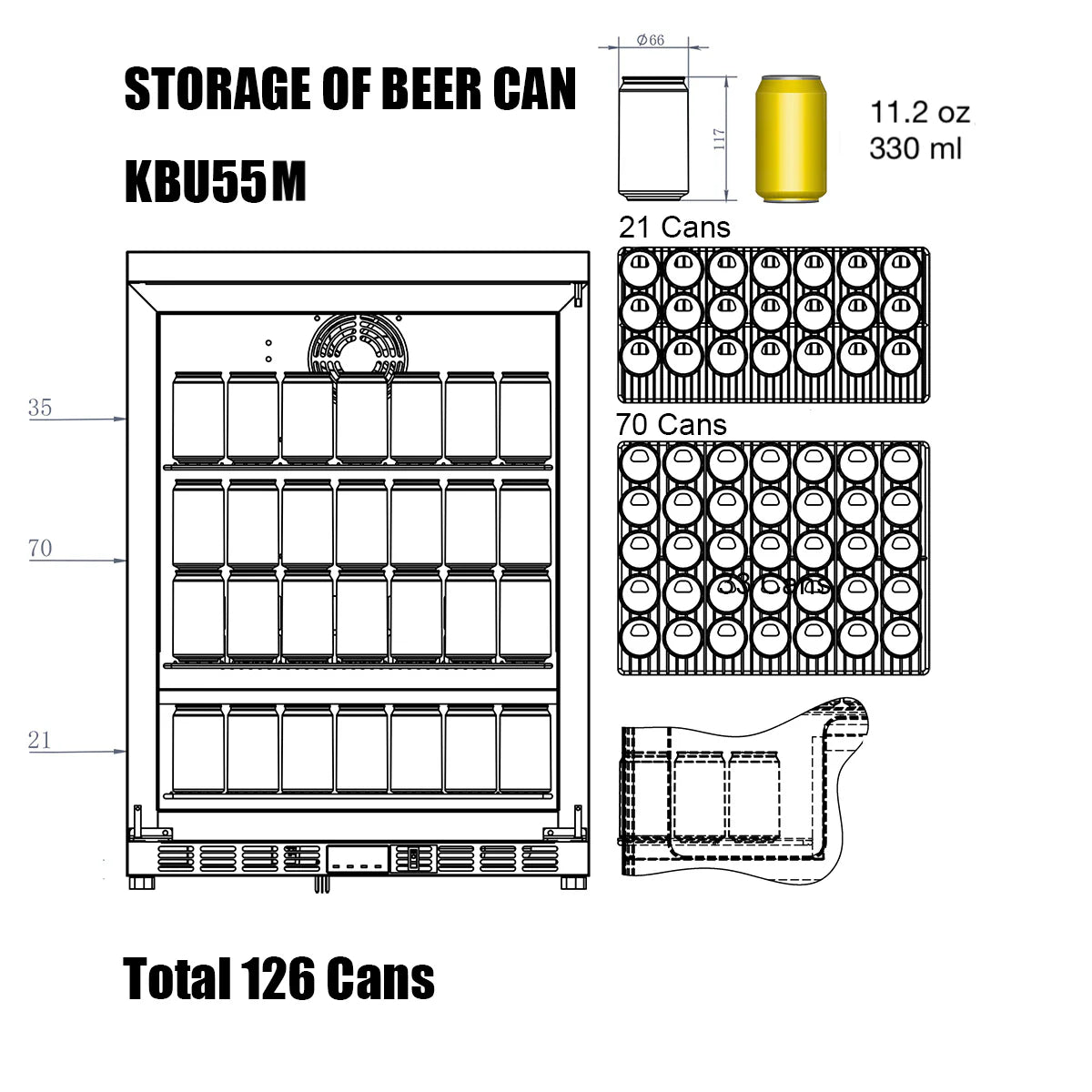 24" Wide Built-in/Freestanding Under Counter Beer Cooler Drinks Stainless Steel (KBU55M)