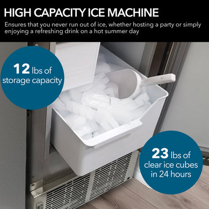 23lb Capacity 14” Wide Undercounter Automatic Stainless Steel Marine Ice Maker (MIM-14231SS)