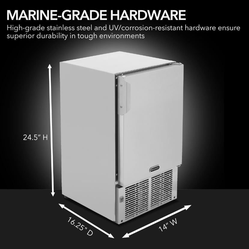 23lb Capacity 14” Wide Undercounter Automatic Stainless Steel Marine Ice Maker (MIM-14231SS)