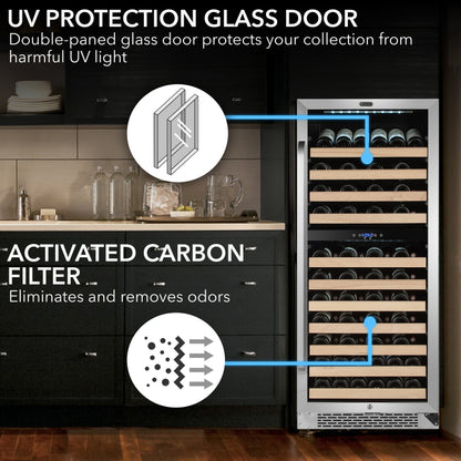 24″ Wide 92 Bottle Built-in Large Capacity Dual Zone Wine Refrigerator (BWR-0922DZ)